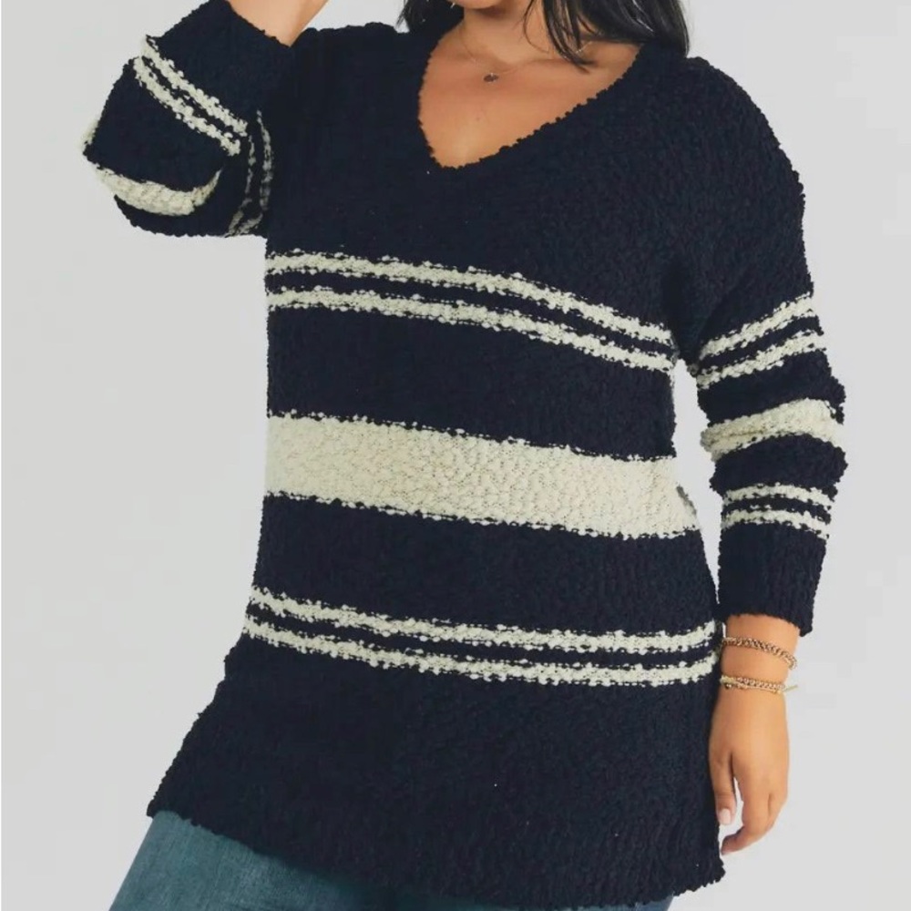 Navy and white sweater